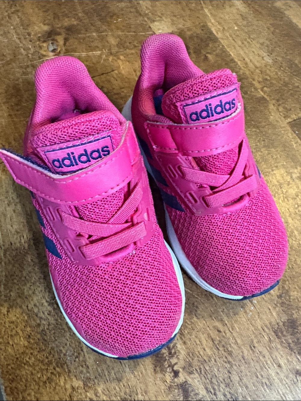 adidas Kids Hot Pink Mesh Sneakers with Navy Stripes